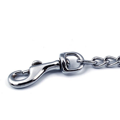 SGODA Chain Dog Leash with Leather Handle 4 Feet Brown - color: Brown
