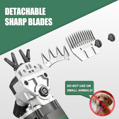 TAKEKIT Sheep Shears, 600W Professional Heavy Duty Sheep Clippers, 6 Speeds Electric Animal Shears for Alpacas Llamas Lambs and Large Livestock with Thick Coats, One Set of Extra Blades Included - color: Dark Green