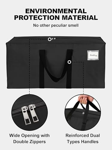 HOMESURE Supports 200lbs Heavy Duty Moving Bags - Strong Zipper & Wrap-Around Handles - Water-Resistant Storage Totes, Durable Alternative to Moving Boxes - 8 Pack - Black - color: Black