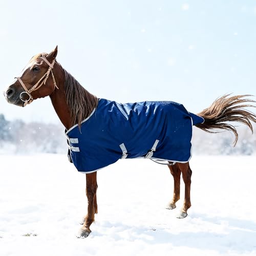 1200D Horse Blanket Winter Water Resistant 220g Polyester Fiber Filling Liner 1200D Premium Turnout Horse Blanket,Horse Blankets for Real Horses Medium Weight Blanket 78 inches,145cm Deep Blue