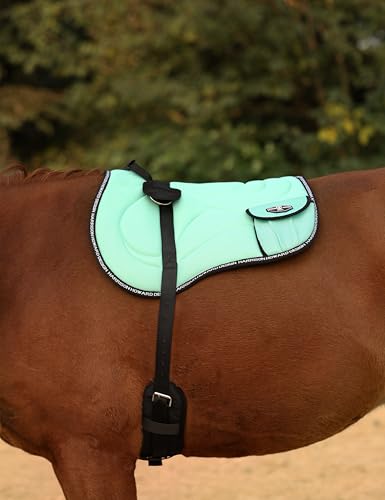 Harrison Howard Bareback Horse Riding Pad Breathable Mesh Cushioned No-Saddle Pad with Girth for Trail Training - color: Mint