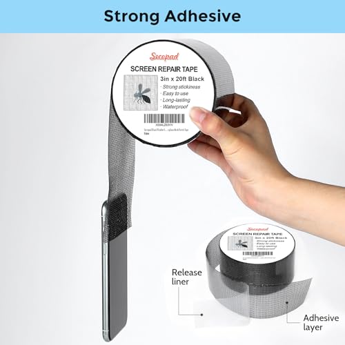 Secopad 3" x 240" (20FT) Screen Repair Tape, Screen Repair Kit, Black - color: Black, size: 3IN x 20FT