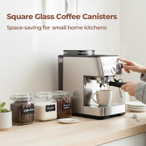 ComSaf Glass Storage Jars 34 oz 3 Pack for Flour Sugar, Coffee Canister - size: 34oz*3