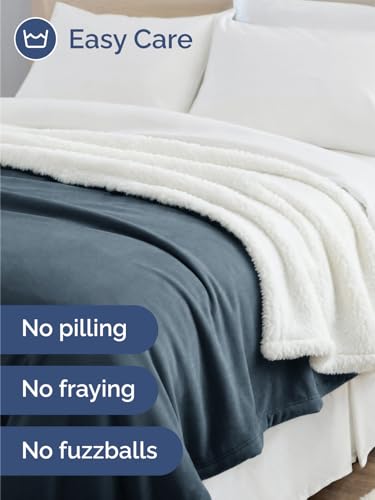 Sherpa Fleece Blanket Throw Size - Reversible Blanket - Navy, 50" x 60" - color: 02 - Navy, size: Throw (50" X 60")