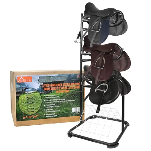 HOMESTEAD 3-Tier Saddle Rack - Horse Saddle Stand Rotating Tiers, Bridle Rack, Hooks for English & Western Saddle, Tack Room - size: 88 Lbs