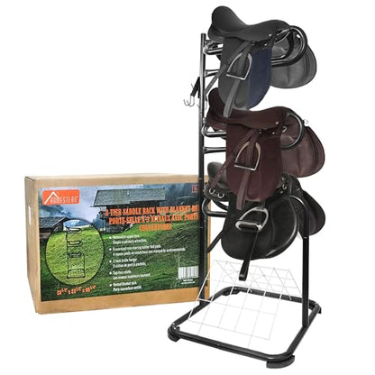 HOMESTEAD 3-Tier Saddle Rack - Horse Saddle Stand Rotating Tiers, Bridle Rack, Hooks for English & Western Saddle, Tack Room - size: 88 Lbs