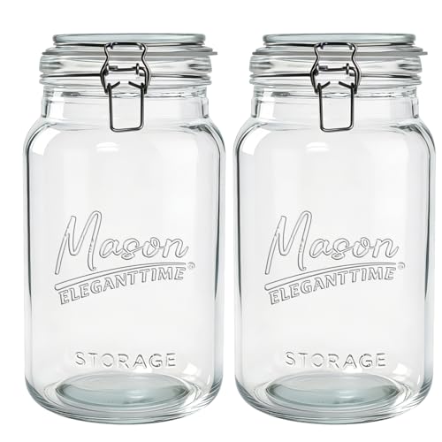 eleganttime 1 Gallon Mason Jars Wide Mouth 2 Pack,128 oz Large Glass Jar with Airtight Lid,Big Pickle Jar for Food Storage,Canning,Pickling, Fermentation and Preservation - color: 2pcs-1 Gallon