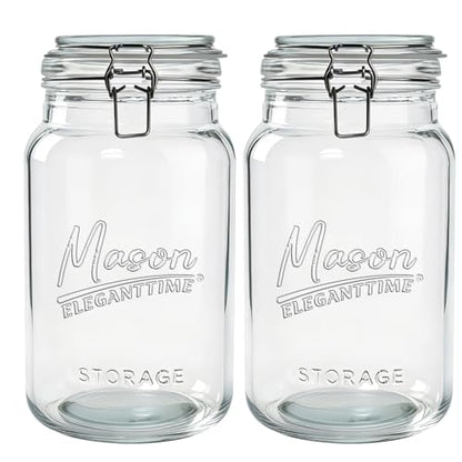 eleganttime 1 Gallon Mason Jars Wide Mouth 2 Pack,128 oz Large Glass Jar with Airtight Lid,Big Pickle Jar for Food Storage,Canning,Pickling, Fermentation and Preservation - color: 2pcs-1 Gallon