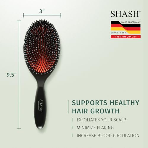 Since 1869 Hand Made In Germany - Nylon and 100% First Cut Boar Bristle Brush Suitable For Normal to Thick Hair - Gently Detangles, No Pulling or Split Ends - Softens Improves Texture, (Large) - size: Large