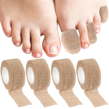 4 Rolls 1 Inch Self Adhesive Bandage Wrap, Beige - color: Beige