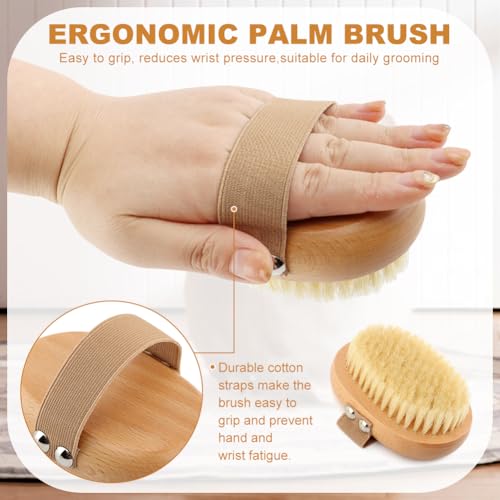 Soft Boar Bristle Pet Palm Brush for Short Haired Dogs and Cats, Ergonomic Pet Brush with Band, Natural Bristle Grooming Brus-h for Gentle Massage/Reduces Shedding(COLOR:Wood)