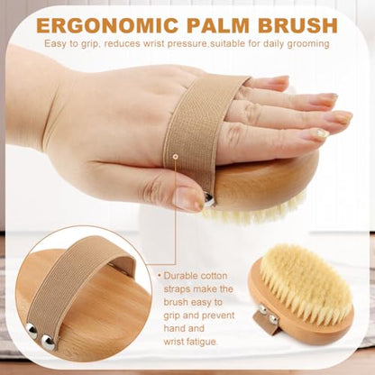 Soft Boar Bristle Pet Palm Brush for Short Haired Dogs and Cats, Ergonomic Pet Brush with Band, Natural Bristle Grooming Brus-h for Gentle Massage/Reduces Shedding(COLOR:Wood)