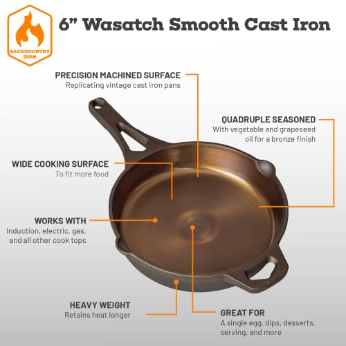 6 Inch Smooth Wasatch Pre-Seasoned Round Cast Iron Skillet - size: 6 Inch