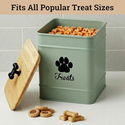 Dog Treat Container Airtight, 6"W x 8"H, Powder Coated, 12 Cup Capacity - color: Sage Green