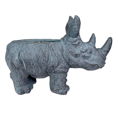 Zeckos Rhino Animal Planter, 18.5 Inch Wide Grey Textured Finish | Magnesium Oxide, 13 Inch Tall, Indoor or Outdoor Display, Drain Holes, 4 X 7.5 Inch Opening, 7.5 Inch Deep - color: Rhino - Grey