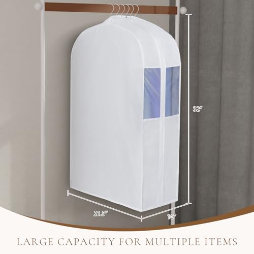 Univivi 32 Inch Cotton Hanging Garment Bag for Closet Storage 4 Pack, White | Breathable Cotton Fabric, Strong Zipper, Organza Window, 10in Wide Gusset Fits 6 Hangers, Perfect for Suits, Coats, Jackets - size: 32 Inch - 4 Pack