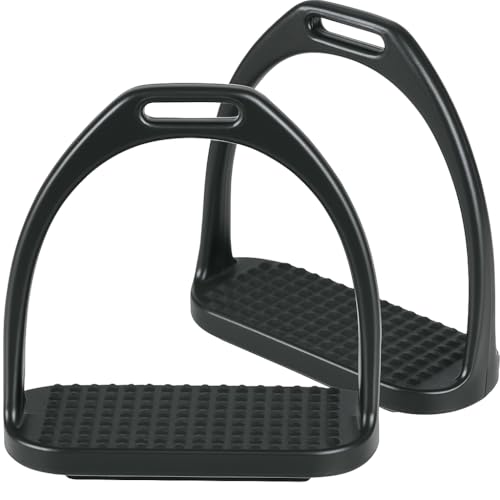 Equinez Tools Stainless Steel Horse Riding Stirrups–Black-Coated Safety English Stirrups for Equestrian Saddle–Durable,Rust-Resistant,Non-Slip Tread–Ideal for Dressage,Jumping,Trail & Training - size: 4 3/4