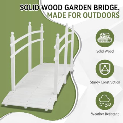 Outvita 7.5 ft Garden Wooden Bridge Arch Stained Finish with Safety Rails Outdoor Footbridge for Backyard Creek Farm, Decorative Pond Bridge - size: 7.5ft-White