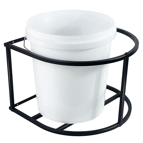 1 Pcs Horse Feed Pail Wall Mount,Heavy Duty Metal Wall Mount Water Bucket Holder for Horses Feed,Barn,Farmhouse Supplies(5 Gallon,Black)