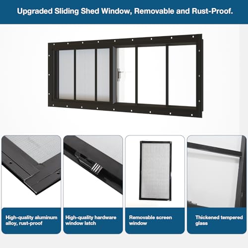 Yuzzy Shed Windows 2 Pack, 10"x29" Sliding Windows Transom Window with Tempered Glass and Removable Fiberglass Screen for Shed, Chicken Coop, Playhouse, Household, Garage, Barns (Black) - color: Black, size: 10"x29"