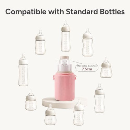 Portable Breast Milk Cooler 22oz Large Capacity with 2-Bottle for Outdoor - color: Pink