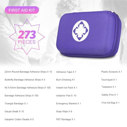 Small-Waterproof Car First-Aid Kit Emergency-Kit - Purple 277Piece Camping Equipment for Camping Hiking Home Travel YIDERBO - color: Purple