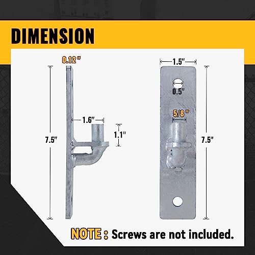 VIVIDA Flat Back Gate Hinge, Wall Mount Gate Hinge with 5/8" Pin, 2 PCS | Galvanized Steel, Chain Link Gate Hardware - size: 7.5" × 1.5" (2 PCS)