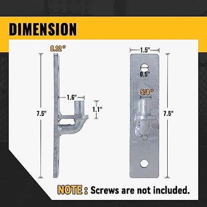 VIVIDA Flat Back Gate Hinge 4 PCS, Wall Mount Gate Hinge with 5/8" Pin | Galvanized Steel, Chain Link Gate Hardware - size: 7.5" × 1.5" (4 PCS)