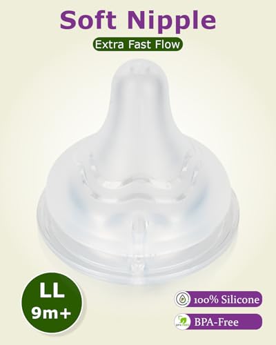 Silicone Nipples(LL) for Pigeon Bottle,Fast Flow Baby Bottle Nipples,9m+ 6 Count - color: 9m+,LL,6 counts