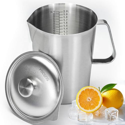 Stainless Steel Pitcher with Lid & Handle, 70 oz/2000+ ml