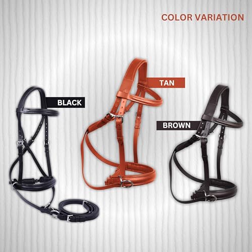 Hulara Genuine English Leather Crossover | Crossunder Bitless Horse Bridle Headstall with Reins - color: Tan, size: Cob
