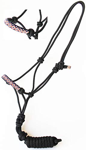 CHALLENGER Nylon Horse Braided Rope Halter Beaded Noseband Lead Rope 606RT - color: Black Multicolor