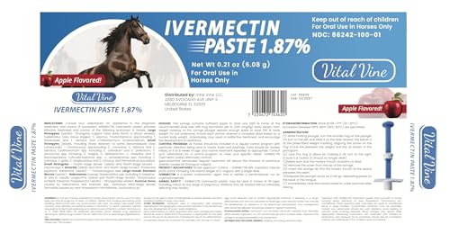 VITALVINE Ivermectin 1.87% Paste for Horses – Apple Flavor 6.08g Syringe, Treats Horses Up to 1250 lbs (3-Pack)