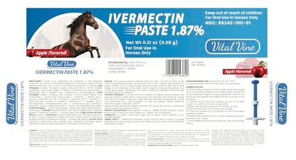 VITALVINE Ivermectin 1.87% Paste for Horses – Apple Flavor 6.08g Syringe, Treats Horses Up to 1250 lbs (3-Pack)
