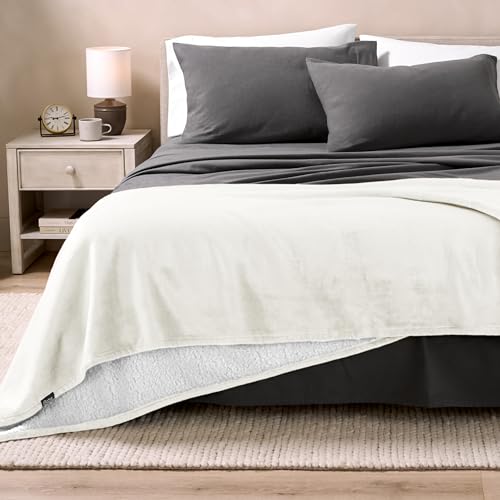 Bare Home Sherpa Fleece Blanket (Twin/Twin XL, Antique White) | Reversible Blanket for Bed, Sofa, and Couch, Warm & Lightweight, Fluffy & Soft - color: 11 - Antique White, size: Twin/Twin XL