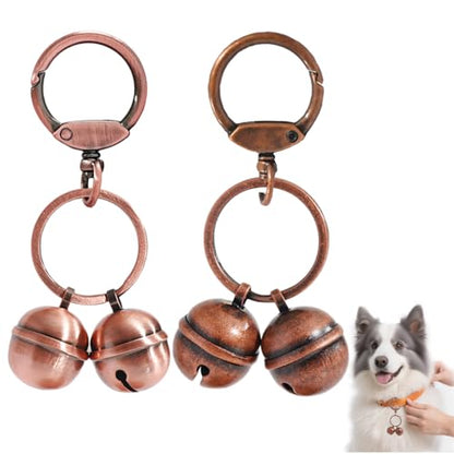 2 Extra-Loud Copper Dog Bells for Medium-Large Dog Collars - color: Glossy Copper+Copper, size: Large