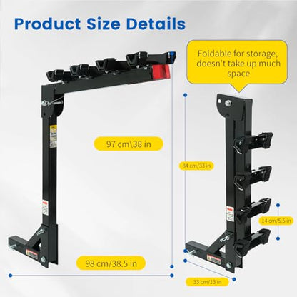 MaxxHaul Hitch Mount 4 Bike Rack 150 lb Capacity Heavy‑Duty Swing Down Design Fits Cars Trucks SUVs and Minivans with Safety Reflector Easy Install (70210)