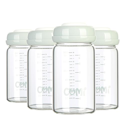 COMI Wide Neck Glass Breastmilk Collection n Storage Bottle, 4 Packs, 6oz with Screw Ring Sealing Disk; Re-markable Sealing Disc. BPA Free, Fits Breast Pumps & Nipples (4 Gray Lids) - style: 180ml 4GRAY