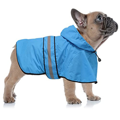 Waterproof Reflective Dog Rain Coat - Adjustable Puppy Rain Jacket Poncho, Lightweight Dog Hooded Pet Raincoat for Small to X- Large Dogs and Puppies (Blue, Medium) - color: Blue, size: Medium