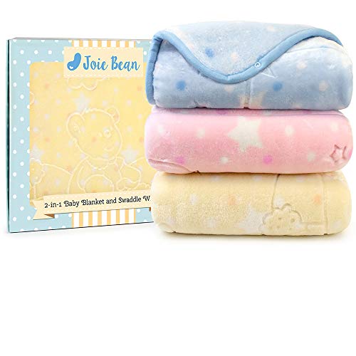 JOIE BEAN Swaddle Blanket Adjustable Baby Wrap | Toddler and Baby Blanket 2 in 1 Sleep Sack Bag | Soft Micro Plush Fleece Infant Sleeping Bag and Wearable Blanket| 35 x 31 Inches Yellow - color: Yellow, size: One Size