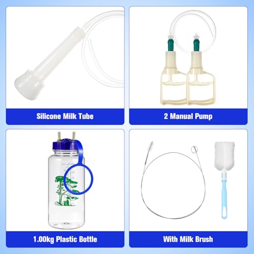 Veemoon Manual Cow Milking Machine Portable Hand Pump Milker for Cattle Goat and Sheep Food Grade Contact Parts Transparent Bottle for Milk Level Control Farm Supply 8.66 X 3.54 X 3.54 in