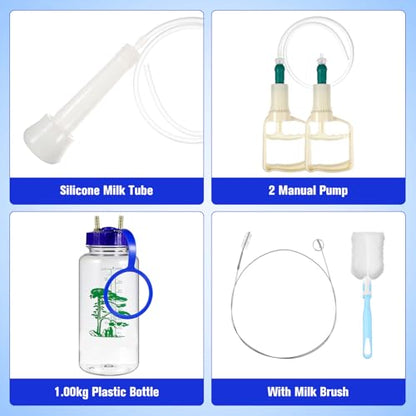 Veemoon Manual Cow Milking Machine Portable Hand Pump Milker for Cattle Goat and Sheep Food Grade Contact Parts Transparent Bottle for Milk Level Control Farm Supply 8.66 X 3.54 X 3.54 in