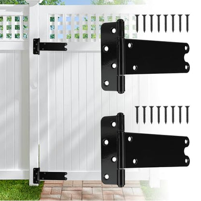 2 Pack 8” Heavy Duty Gate Hinges,300 Lbs Capacity Black Door Hinges | T Gate Hinges, Wrought Hardware for Wooden Fences, Barn Door, Screws Included (8 inches - 2 Pack) -Patent Pending - size: 8 inches - 2 Pack