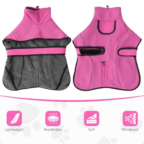 Dotoner Waterproof Dog Coat Warm Fleece Lined Jacket Reflective Winter Pet Apparel for Small Medium Large Dogs with Leash Opening Adjustable Neck & Tail Drawstring - color: Pink, size: Small