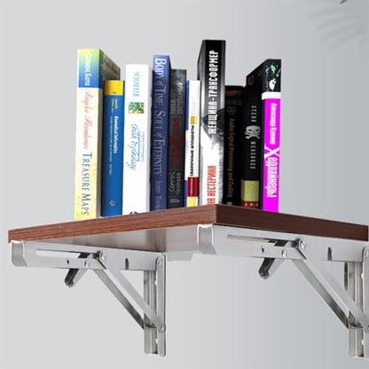 Stainless Folding Shelf Brackets - Heavy Duty Stainless Steel Collapsible Shelf Bracket for Bench Table, Space Saving DIY Bracket, Max Load: 550lb (8 INCH-2PCS) - size: 8 INCH-2PCS