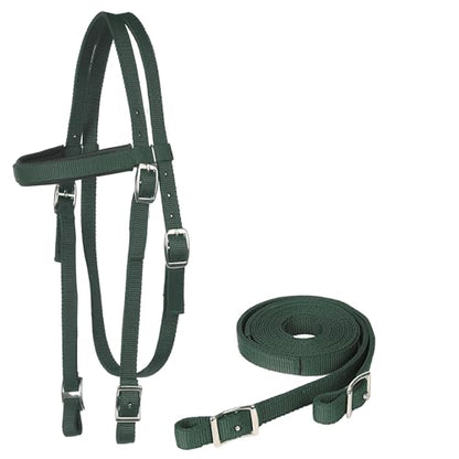 Majestic Ally Nylon Padded Equestrian Browband Headstall, Reins & BreastCollar Set for Horse- Full - color: Hunter Green