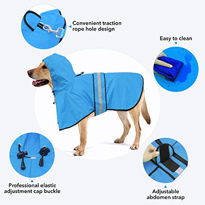 Waterproof Reflective Dog Raincoats - Adjustable Puppy Rain Coat Jacket, Lightweight Dog Hooded Slicker Raincoats Poncho for Small to X- Large Dogs and Puppies (Blue, Small) - color: Blue, size: Small