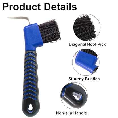 Hoof Pick Brushes, Soft Touch Rubber Handle Portable Hoofpick, Stiff Hoof Pick for Horse Care, Groomers (Blue) - color: Blue