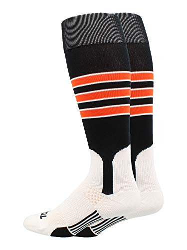 TCK Striped Baseball Stirrup Socks - Youth & Adult - color: Black/White/Orange, size: Small