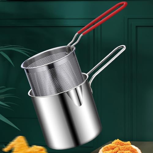 304 Stainless Steel Deep Fryer Pot with Basket, Stove Top Deep Fryer with Easy Grip Handle, Large Capacity Multifunctional Oil Strainer Pot For Frying Fish Shrimp Fries Chicken(Silver)